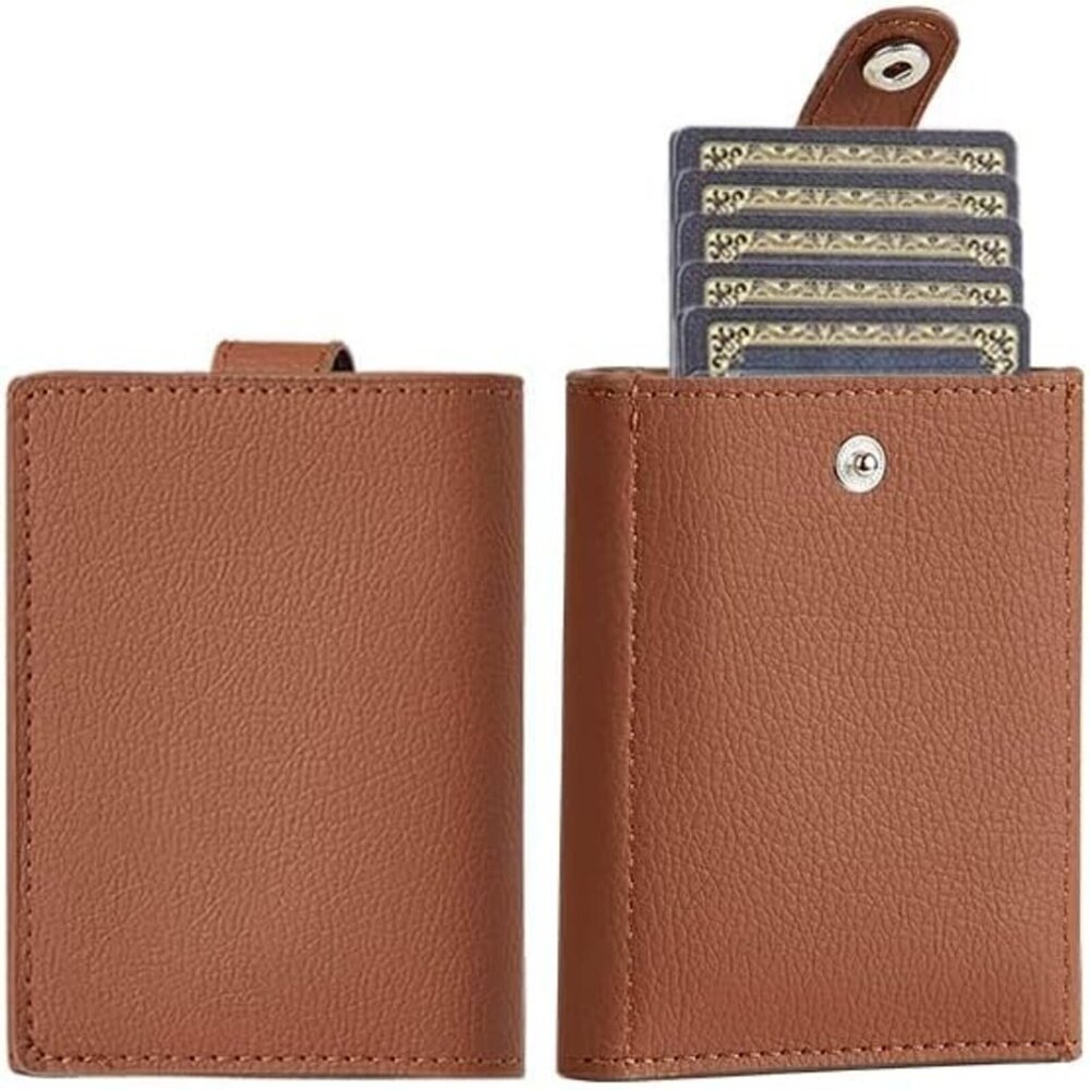 AIUWO Men's Trifold Pattern Leather Wallet - Brown